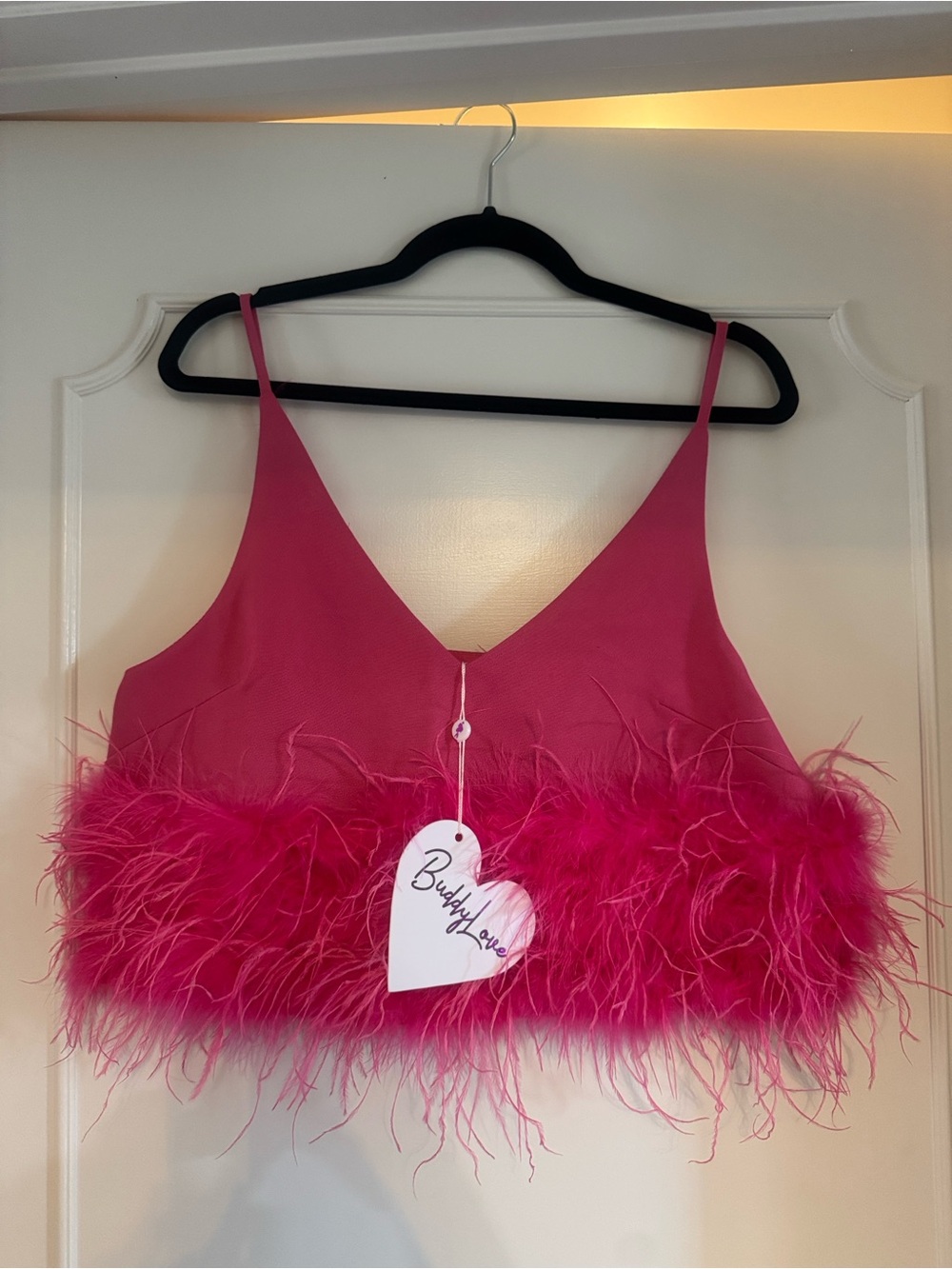 Buddy Love Hot Pink Feather Trim Crop Top